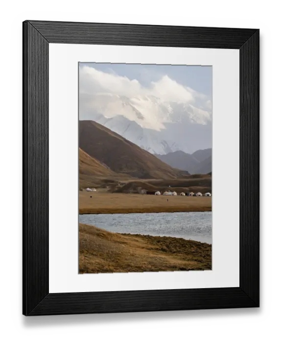 Framed Print : Yurts in front of Lenin Peak, Pamir Mountains Framed Print : Yurts in front of Lenin Peak, Pamir Mountains