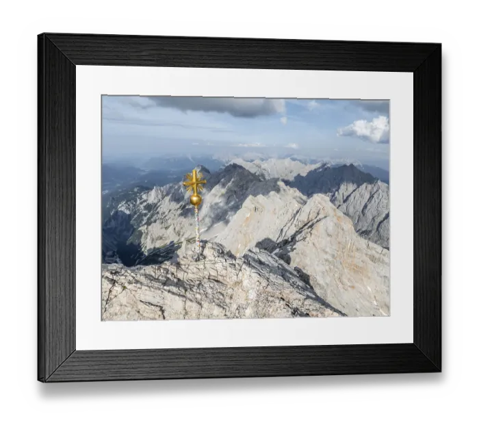 Framed Print : Summit cross, aerial view, Zugspitze
