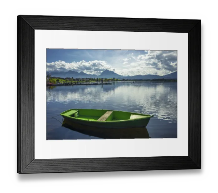 Framed Print : Green rowing boat, Hopfensee, Hopfen am See