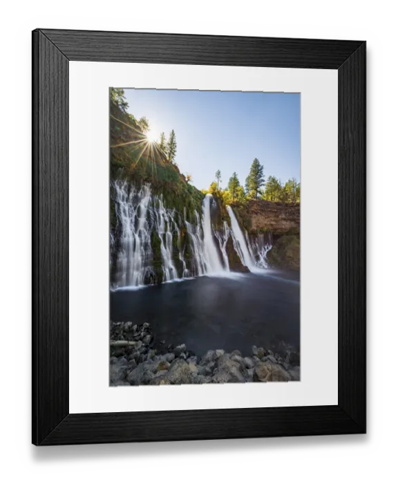 Framed Print : Solar star above waterfall, long-term image