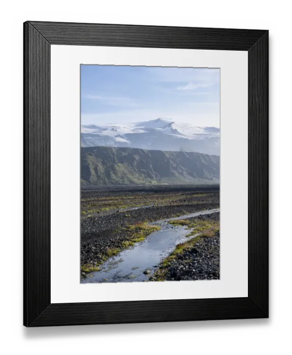 Framed Print : River Krossa, mountains with glacier Eyjafjallajoekull in the back