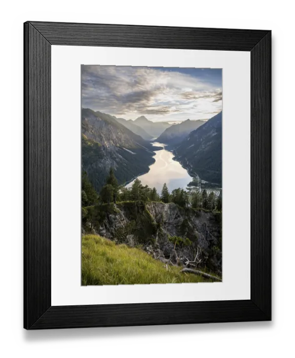 Framed Print : View of the Plansee lake from Schoenjoechl at sunset Framed Print : View of the Plansee lake from Schoenjoechl at sunset