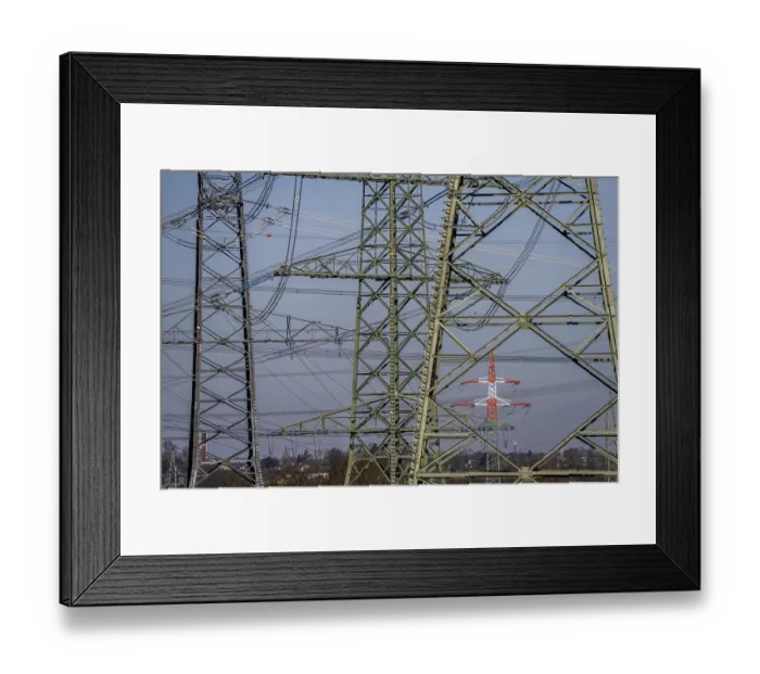 Framed Print : High-voltage pylons, lines at the Dortmund-Kruckel substation