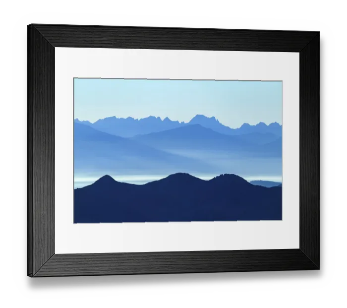 Framed Print : Blue hour over South Tyrolean mountains with haze in the valley
