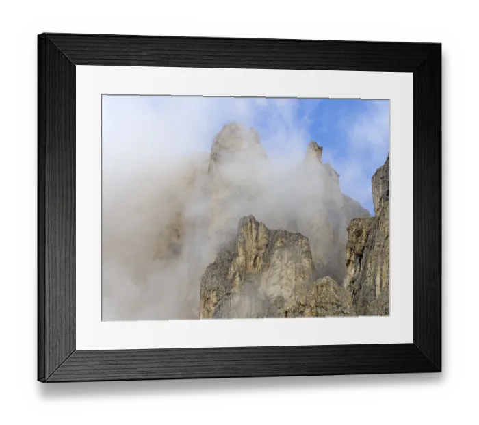 Framed Print : Mountain massif with fog, Catinaccio