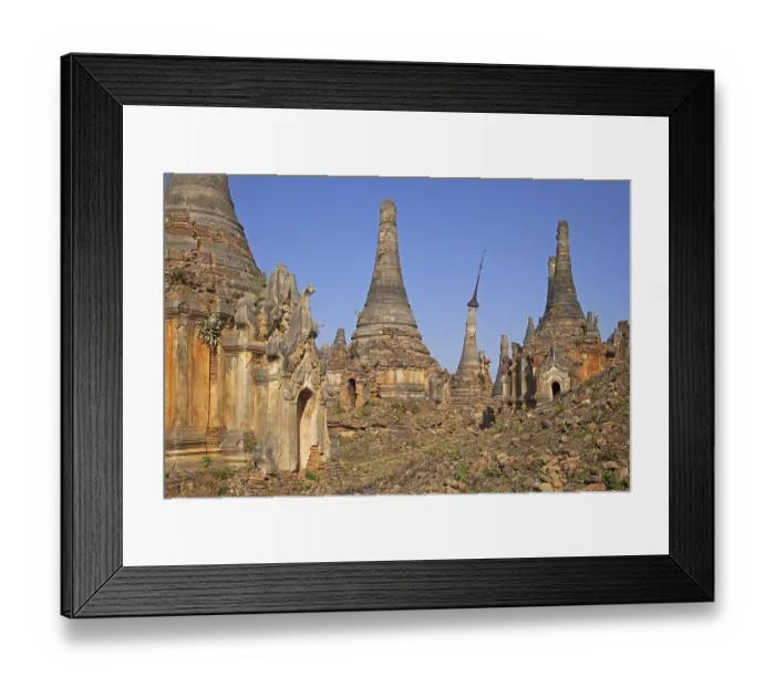 Framed Print : Ancient red brick Buddhist stupas near the village In Dein