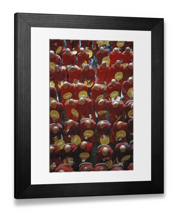 Framed Print : Monk gathering at the induction of a department store