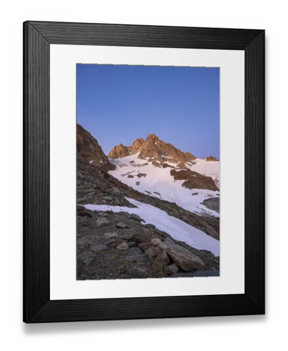 Framed Print : Rocky mountain peak, summit of the Aiguille de Tour at sunset