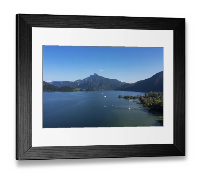 Framed Print : Drone shot, Golfclub am Mondsee with Schafberg and Drachenwand