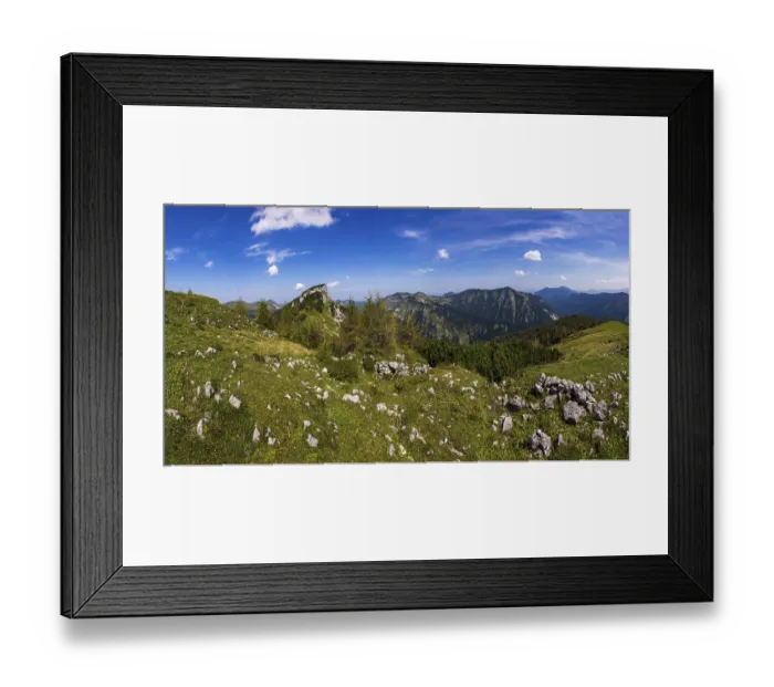 Framed Print : At the summit of Hochbuehel with a view of Hochwieskopf and Egelseehoerndl