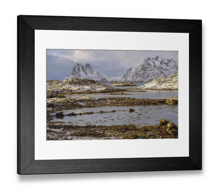 Framed Print : Coastline with rocks, Stamsund Vestvagoy