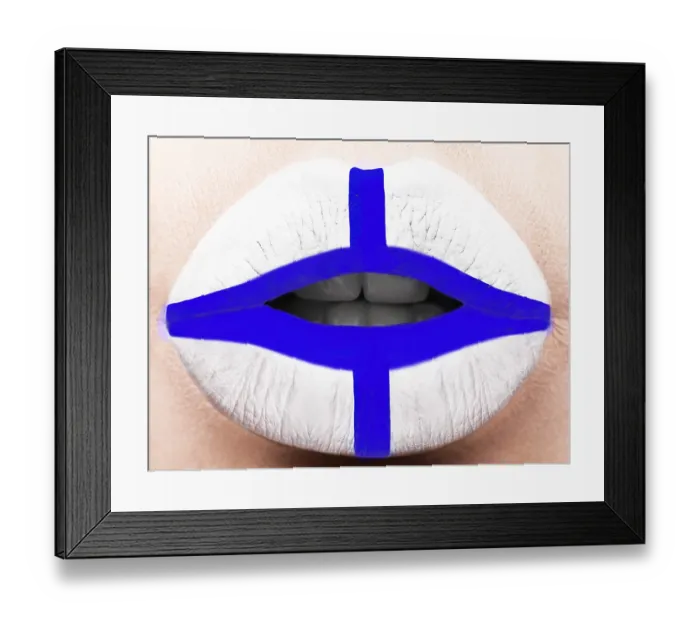 Framed Print : Female lips close up with a picture of the flag of Finland