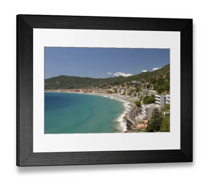 Framed Print : Cityscape with coast, Alassio, Italian Riviera