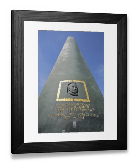 Framed Print : Ferdinand Graf von Zeppelin monument with head relief and quote