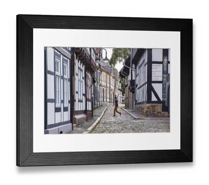 Framed Print : Old town Goslar, half-timbered houses