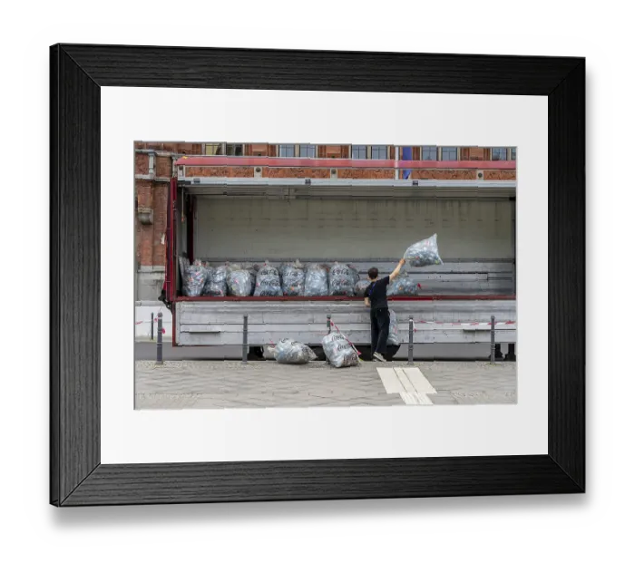 Framed Print : Young people collecting and loading plastic empties Framed Print : Young people collecting and loading plastic empties
