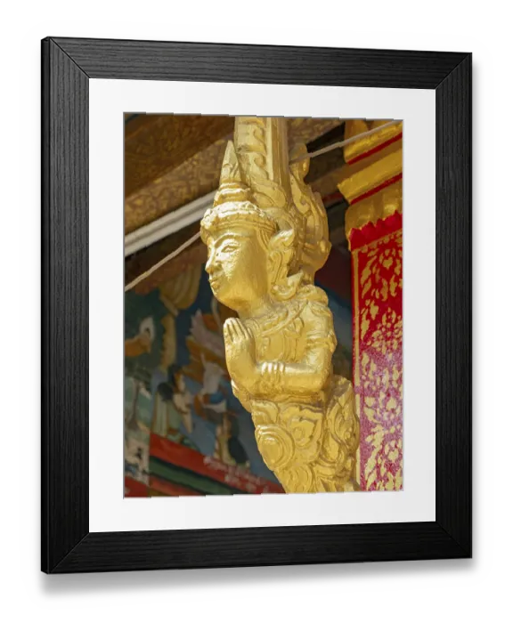 Framed Print : Gilded deity statue, Wat Phonxay