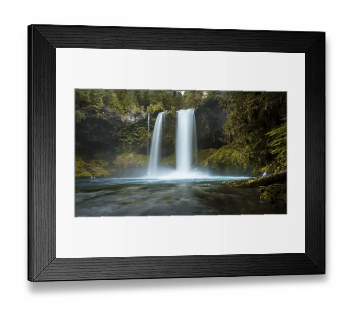 Framed Print : Waterfall in dense vegetation, Koosah Falls
