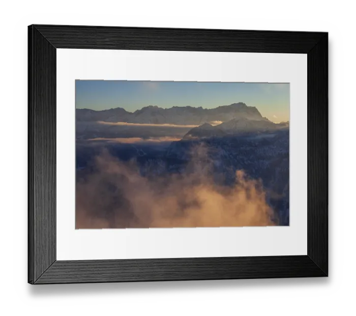 Framed Print : Mountain peak in winter, evening light