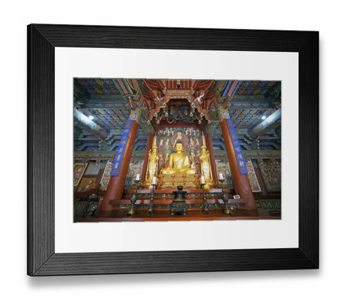 Framed Print : Buddha figure in the prayer hall