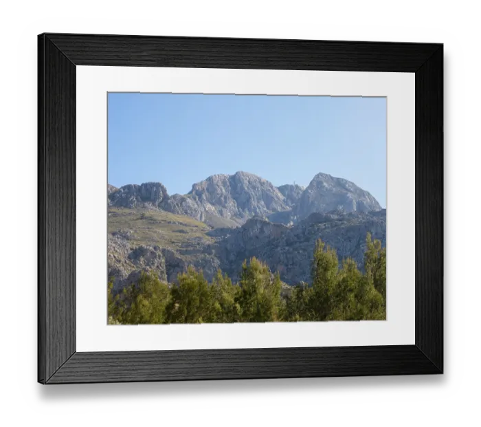 Framed Print : Blue sky over a picturesque, sunny mountain landscape