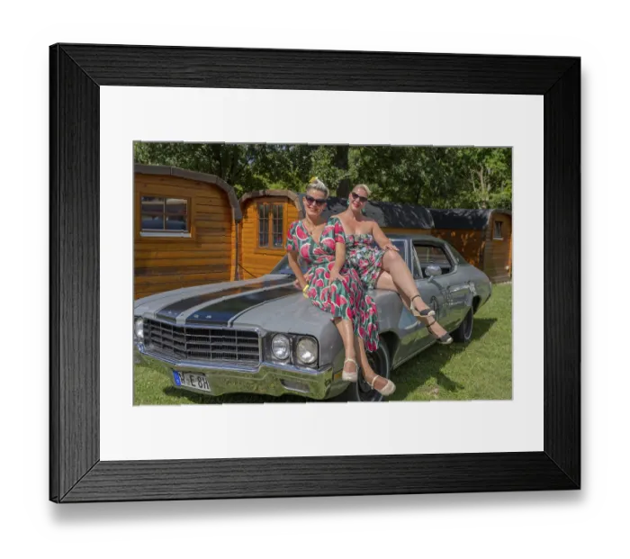 Framed Print : American vintage Buick with two woman Framed Print : American vintage Buick with two woman