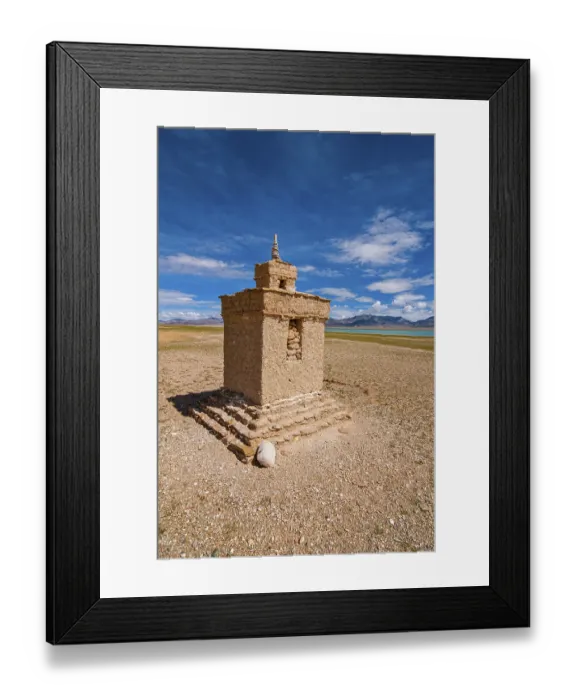 Framed Print : Choerten before a high mountain lake along the road from Gerze to Tsochen