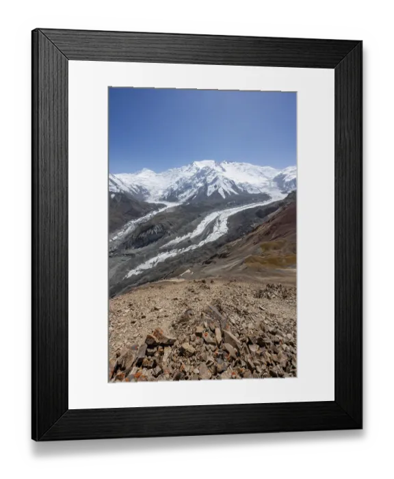 Framed Print : High mountain landscape with glacier moraines and glacier tongues
