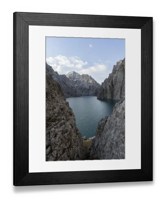 Framed Print : Mountain lake Kol Suu rocky steep mountains Framed Print : Mountain lake Kol Suu rocky steep mountains