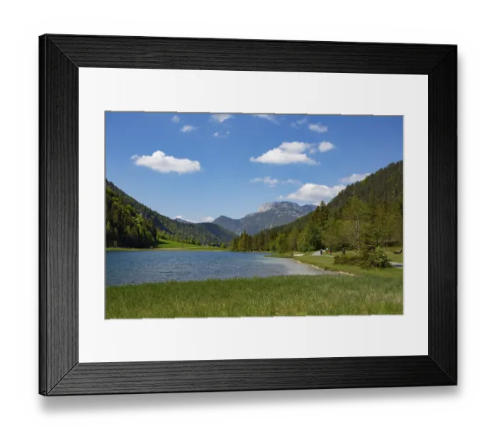 Framed Print : Mountain lake, hiking trail around the lake