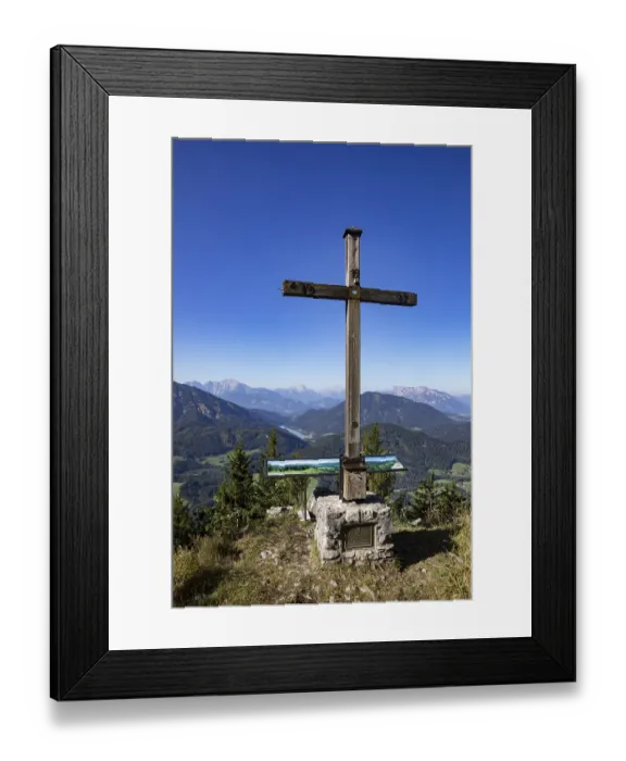 Framed Print : Summit cross on Lidaunberg with Hintersee Framed Print : Summit cross on Lidaunberg with Hintersee