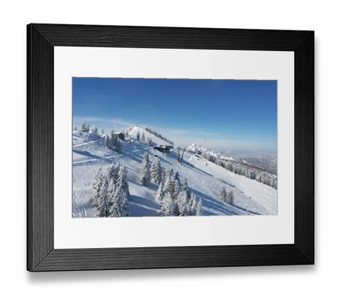 Framed Print : Drone shot, winter landscape with ski tracks in deep snow Framed Print : Drone shot, winter landscape with ski tracks in deep snow