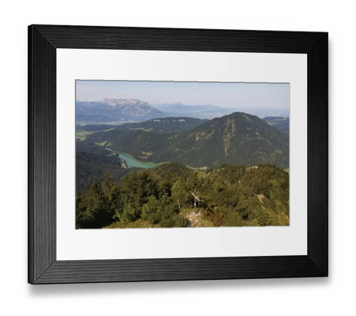 Framed Print : Drone image, summit cross on the Ochsenberg with Untersberg and Wiestal reservoir