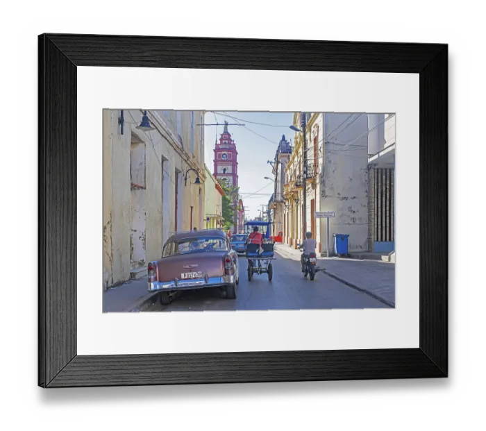 Framed Print : Cathedral, vintage American classic car and bicitaxi Framed Print : Cathedral, vintage American classic car and bicitaxi