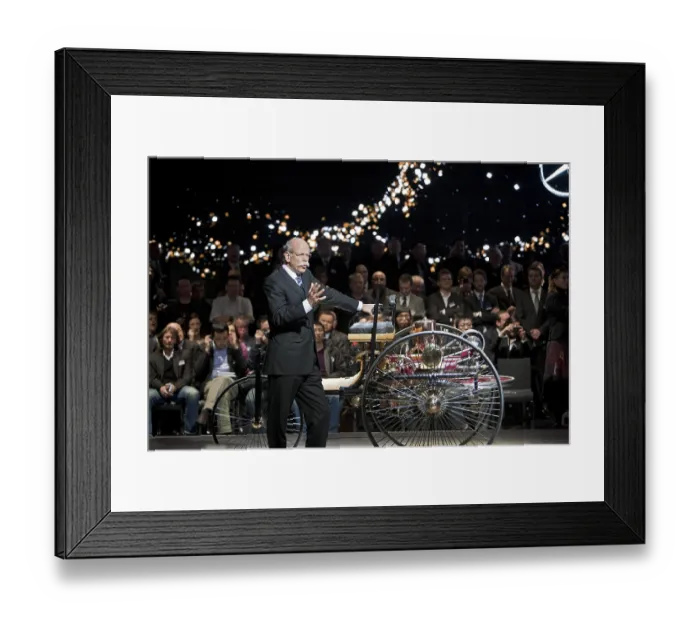 Framed Print : Dr. Dieter Zetsche with the Benz Patent-Motorwagen
