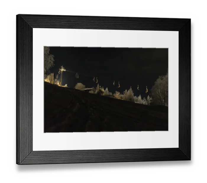 Framed Print : Night shot of the ski lift on the ski slope in Eibenstock Framed Print : Night shot of the ski lift on the ski slope in Eibenstock