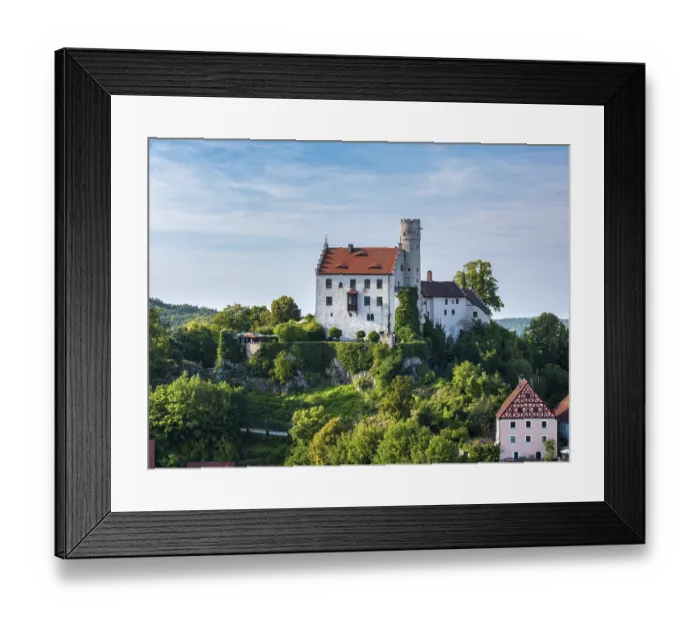 Framed Print : Goessweinstein with castle and half-timbered houses Framed Print : Goessweinstein with castle and half-timbered houses
