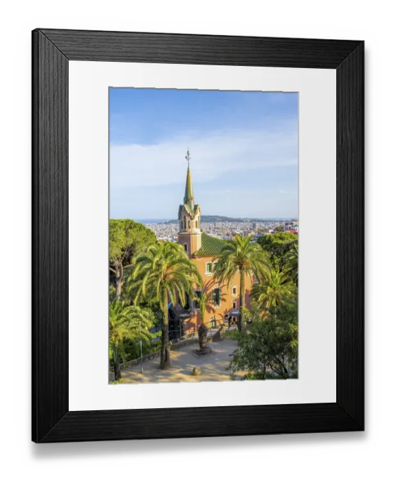 Framed Print : Casa Museu Gaudi, view over the city in the evening light