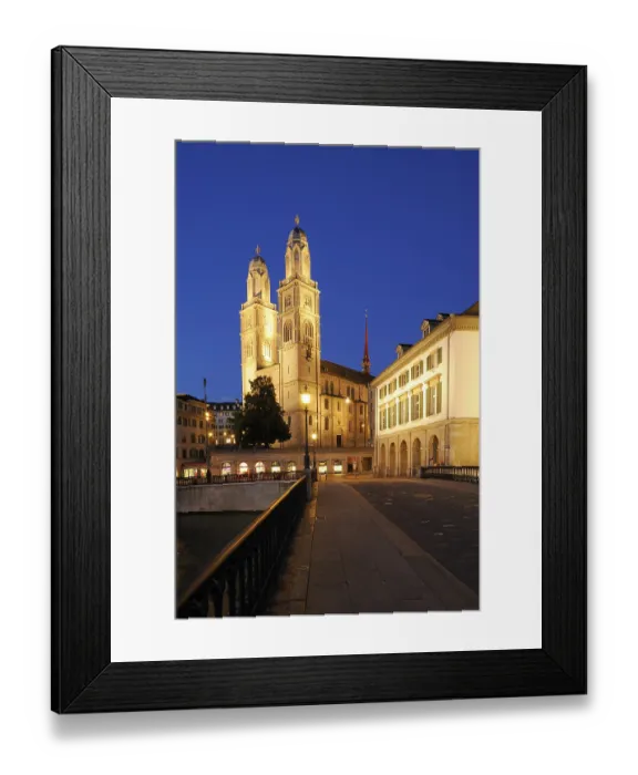 Framed Print : Grossmuenster minster and Helmhaus annex at night