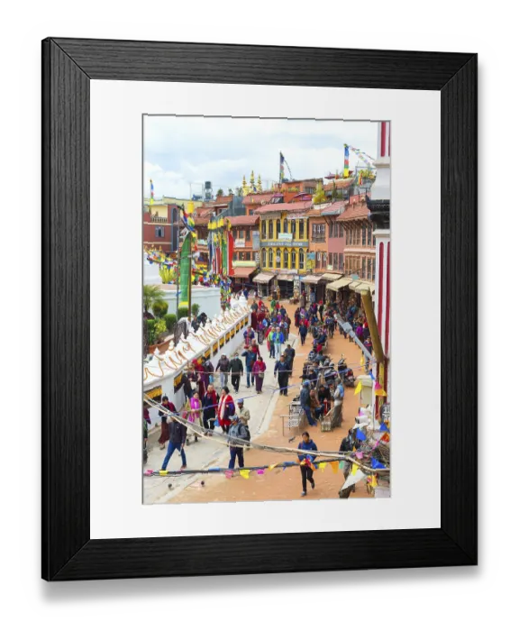 Framed Print : Buddhist pilgrims making the kora or ritual circumnavigation around the Boudhanath Stupa