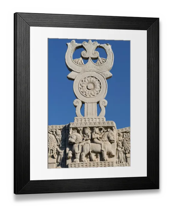 Framed Print : Buddhist symbols, Shrivatsa in Triratana over the chakra wheel on Torana Framed Print : Buddhist symbols, Shrivatsa in Triratana over the chakra wheel on Torana