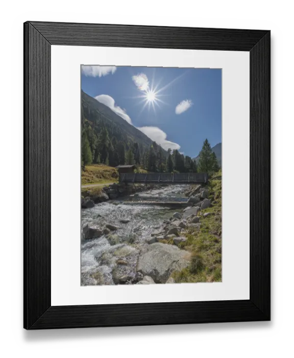 Framed Print : Wooden bridge over Zamser Bach in the valley Zamser Grund