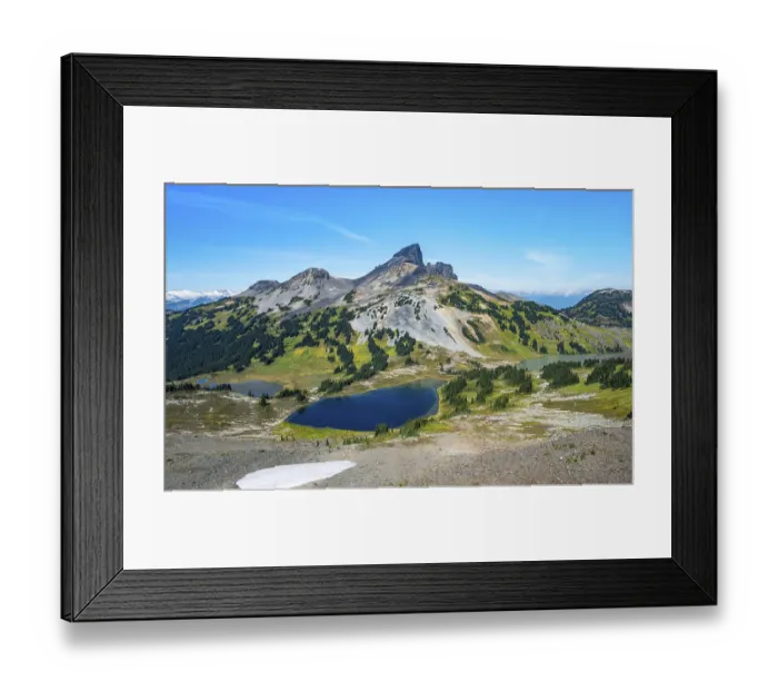 Framed Print : Blue lakes in front of Black Tusk volcanic mountain