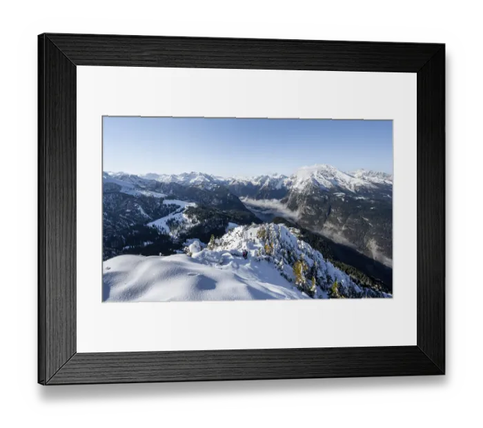 Framed Print : Snow-covered summit of the Jenner with viewing platform in autumn Framed Print : Snow-covered summit of the Jenner with viewing platform in autumn