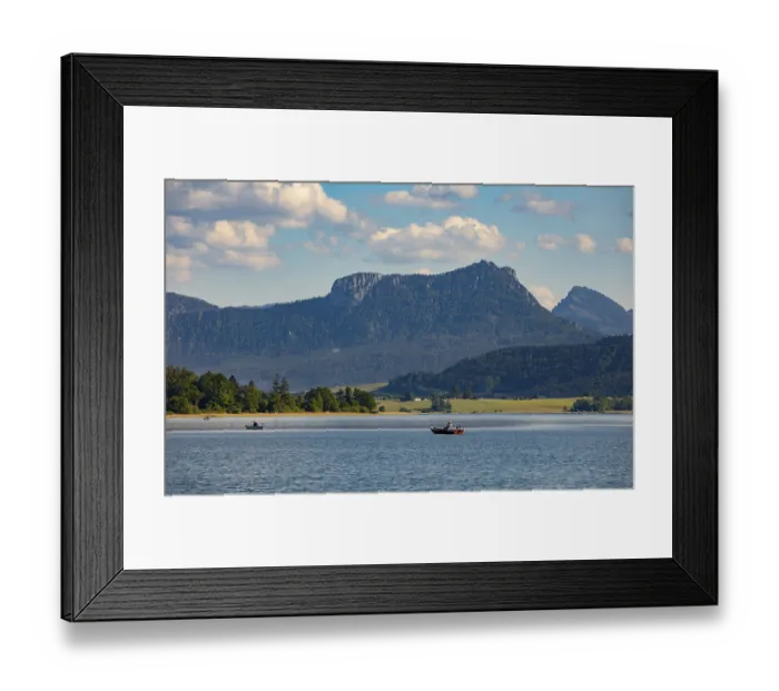 Framed Print : Fishing boats at the Irrsee, behind it Schober