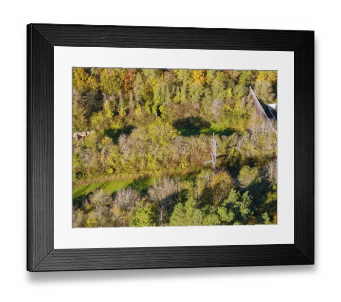 Framed Print : An antenna stands in an autumn-coloured forest