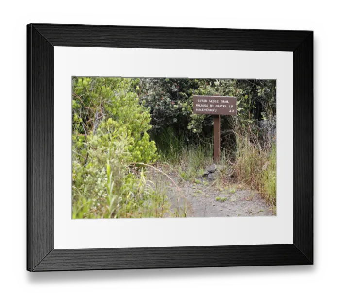 Framed Print : Signpost indicating distances, Halemaumau Trail