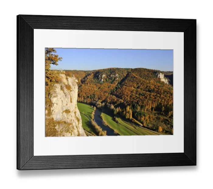 Framed Print : View towards Eichfelsen Rocks over the Upper Danube Valley with autumn vegetation