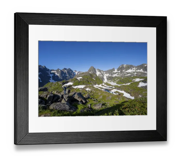 Framed Print : Mountaineers in front of rocky mountain peaks Framed Print : Mountaineers in front of rocky mountain peaks