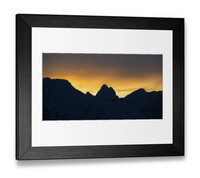 Framed Print : Mountain silhouette, sunset on the Carnic High Trail